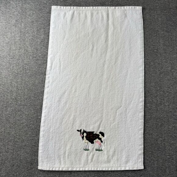 Embroidered Kitchen Towel -cotton- Embossed Holstein Cow White Made In USA - Picture 3 of 7